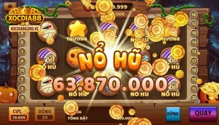  Hiệu ứng nổ hũ trong tài xỉu siêu hũ xocdia88 với số tiền thưởng cực lớn hiển thị trên màn hình.